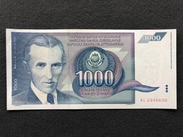 Belgrad 1991 - Jugoslawien - 1000 Dinar aUNC - Nikola TESLA