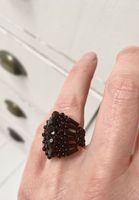 🟢 Bague noire fantaisie NEUVE / Ring Schwarz NEU 54