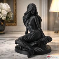 Mermaid Bust Sculpture with Flowing Hair - 3D Printed