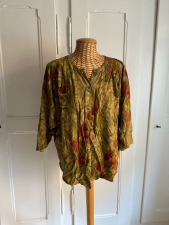 DELIA - Vintage Bluse olivgrün oversized L