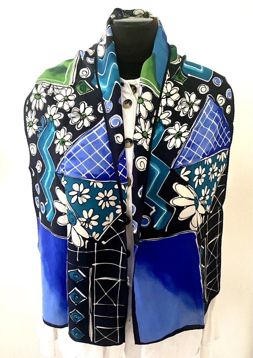 Foulards, Tücher & Schals: Seidenschal Patchwork Blumen Blau 27x145cm – Gebraucht aus Jona von Flamingoo