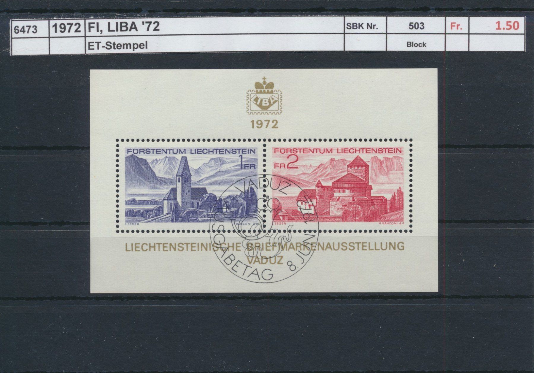 Alle Briefmarken: 1972 FL, "LIBA '72" - Block, ET - Stempel – Gebraucht aus Winterthur von Zupogeru