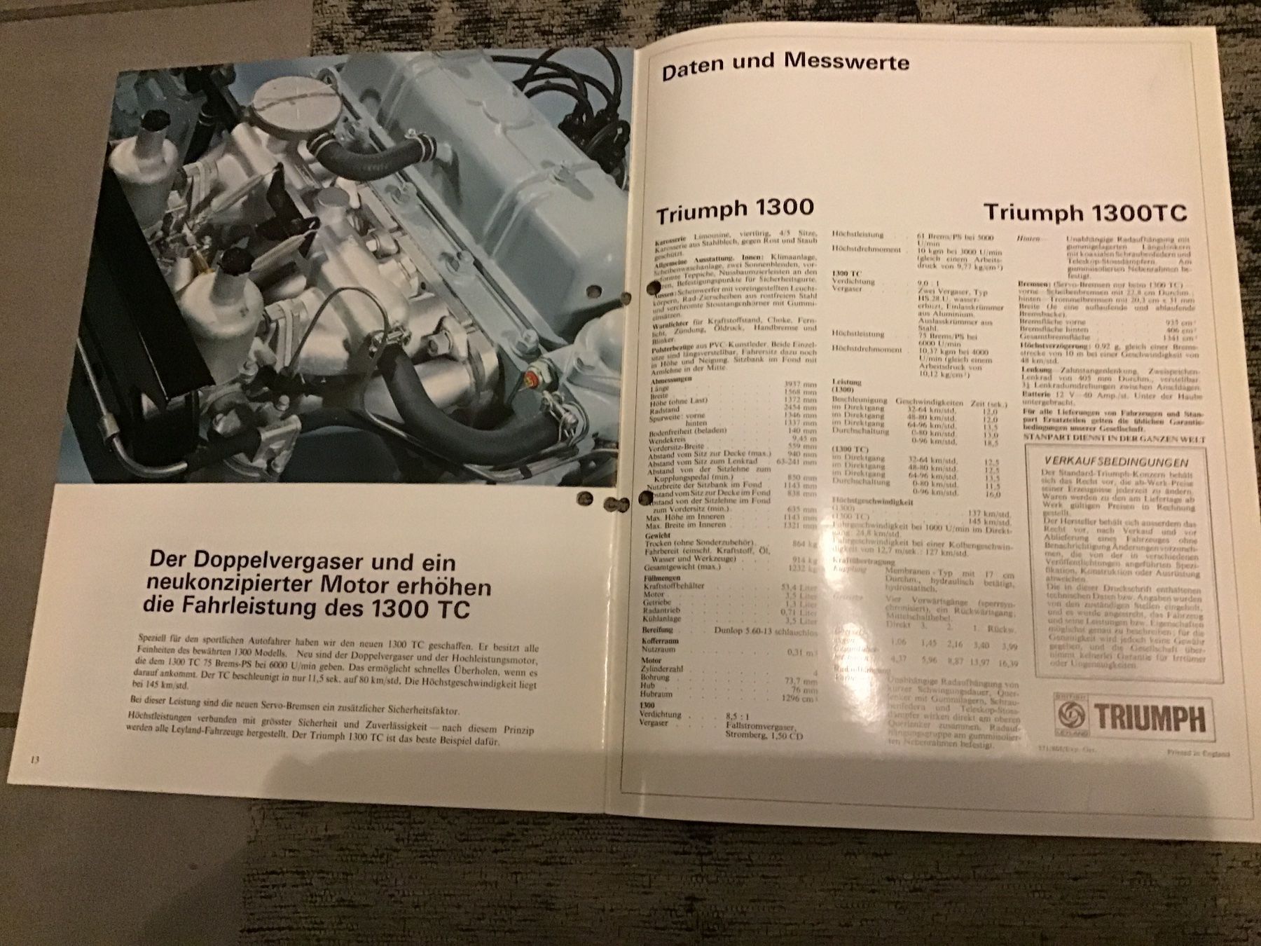 Triumph Documenti: Triumph 1300 Verkaufsprospekt 1971 – Usato da Scherzingen venduto da Starseller62 7