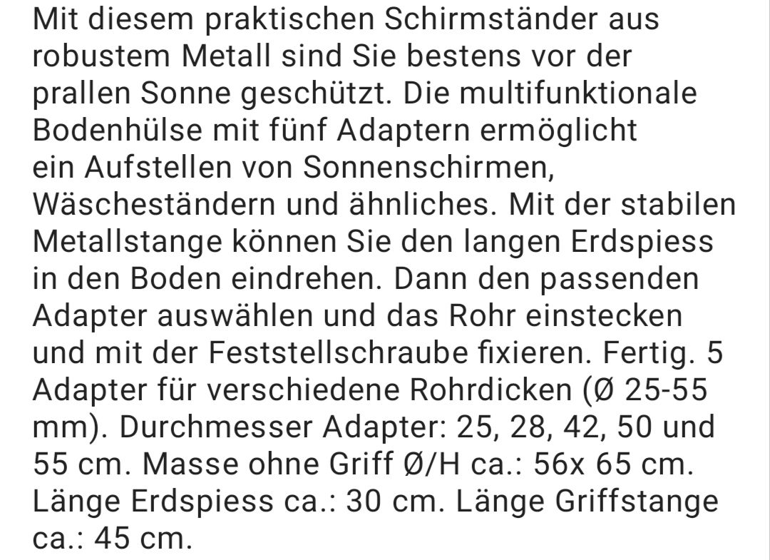 Altro: Sonnenschirmhalter für Rasen – Usato da Kleinwangen venduto da Cane18corso 4