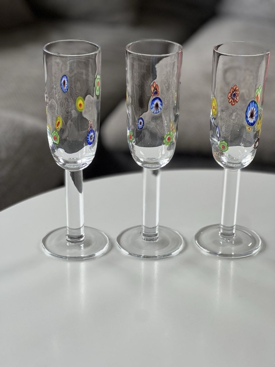 Murano Bicchieri: Set mit 3 Leonardo Millefiori Champagnergläsern – Usato da Uerikon venduto da Saffagirl 5