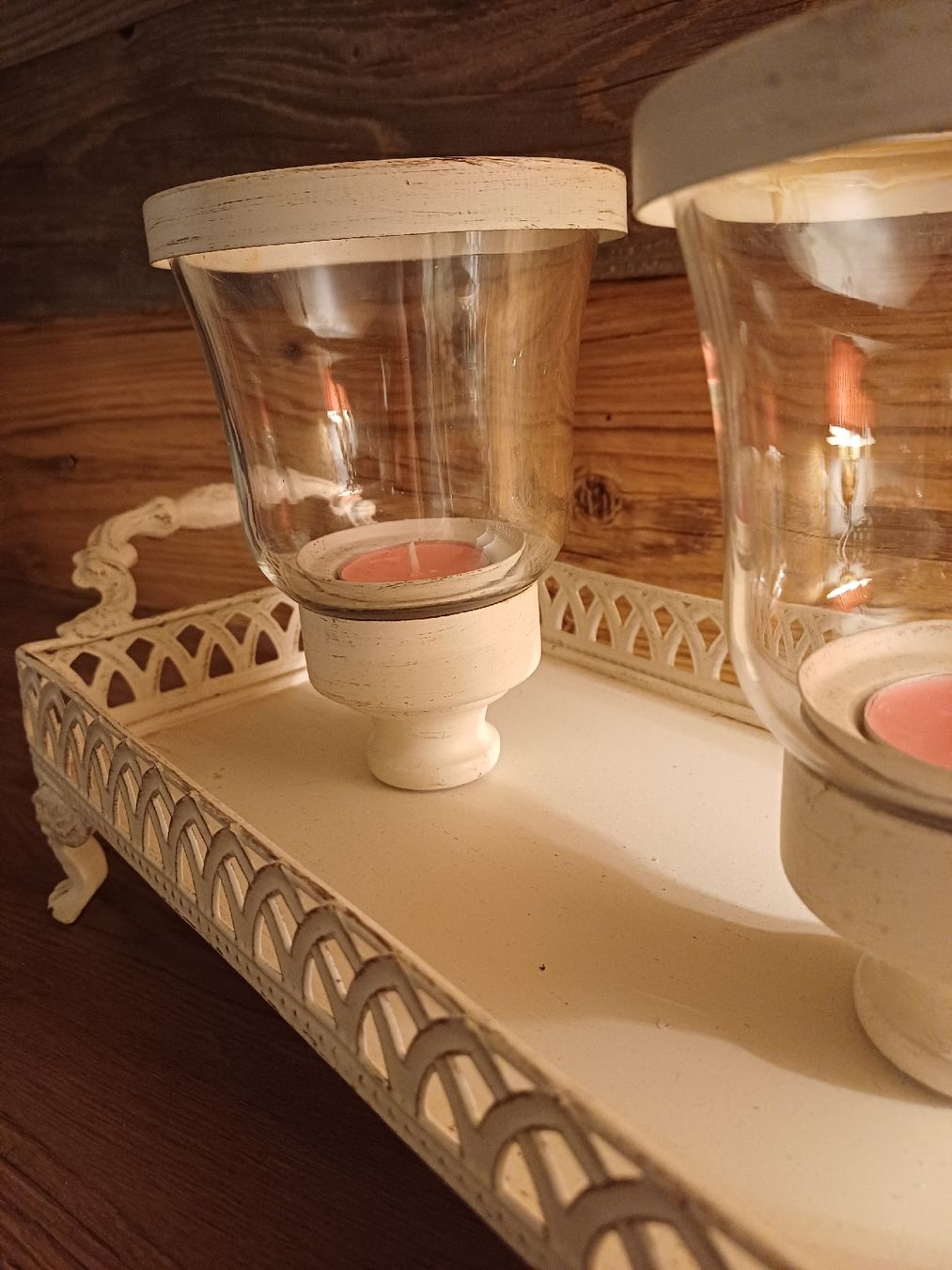 Kerzenständer: Windlicht-Set mit Tablett, Vintage-Look, Metall / Glas – Gebraucht aus Nassen von verrueckt 4