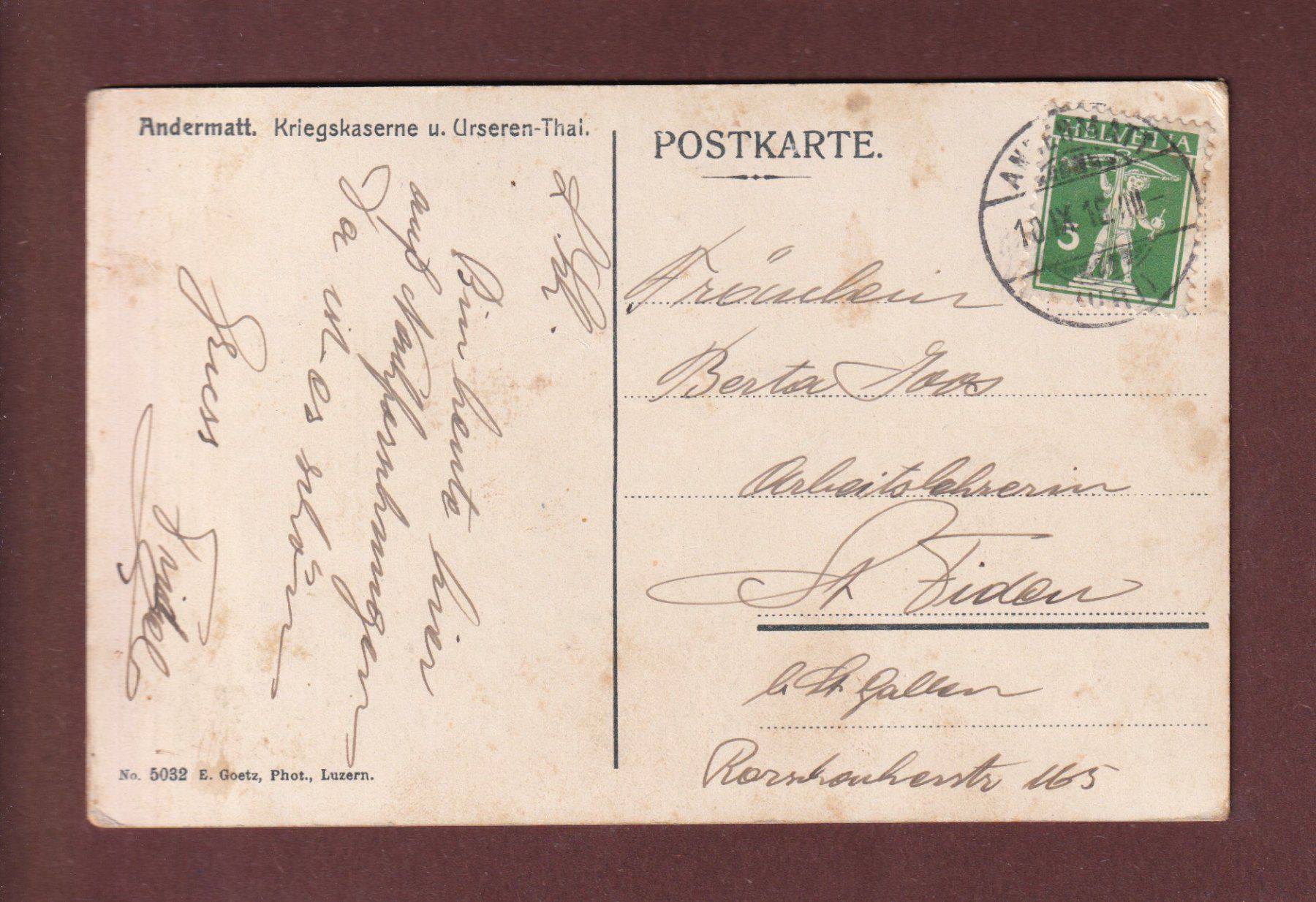 Ansichtskarten: ANDERMATT - Kriegskaserne - 1916 – Gebraucht aus Pully von nicecards-shop 1