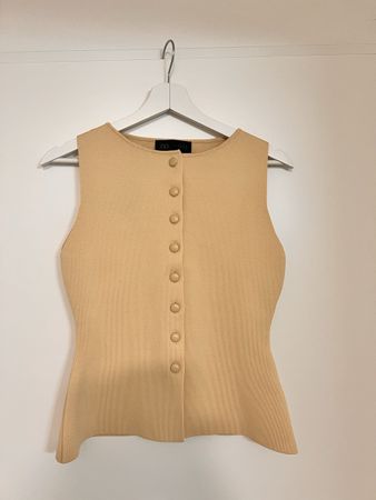 Zaba Stricktop rundhalsausschnitt knopfleiste beige Groesse 