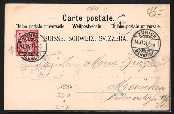 Cartoline postali: Vorläufer-Lithographie Zürich, 1894, B – Usato da Berlin venduto da bartko-reher 1