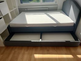IKEA HAUGA Polsterbett mit Stauboxen (Grau)
