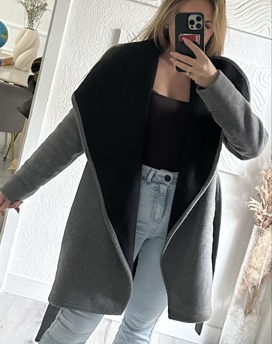 Manor Mäntel: Warmer Mantel, Grau/Schwarz – Gebraucht aus Frick von Soleil4658