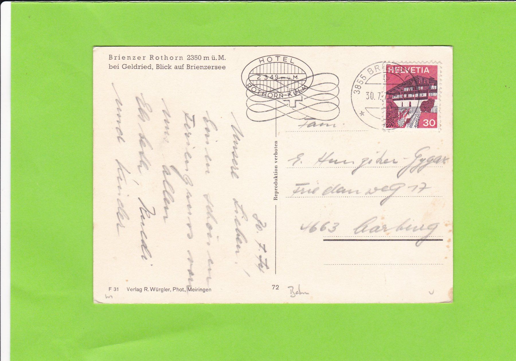 Cartoline postali: Bergbahn Brienzer Rothorn – Usato da St. Peterzell venduto da neckertal 1