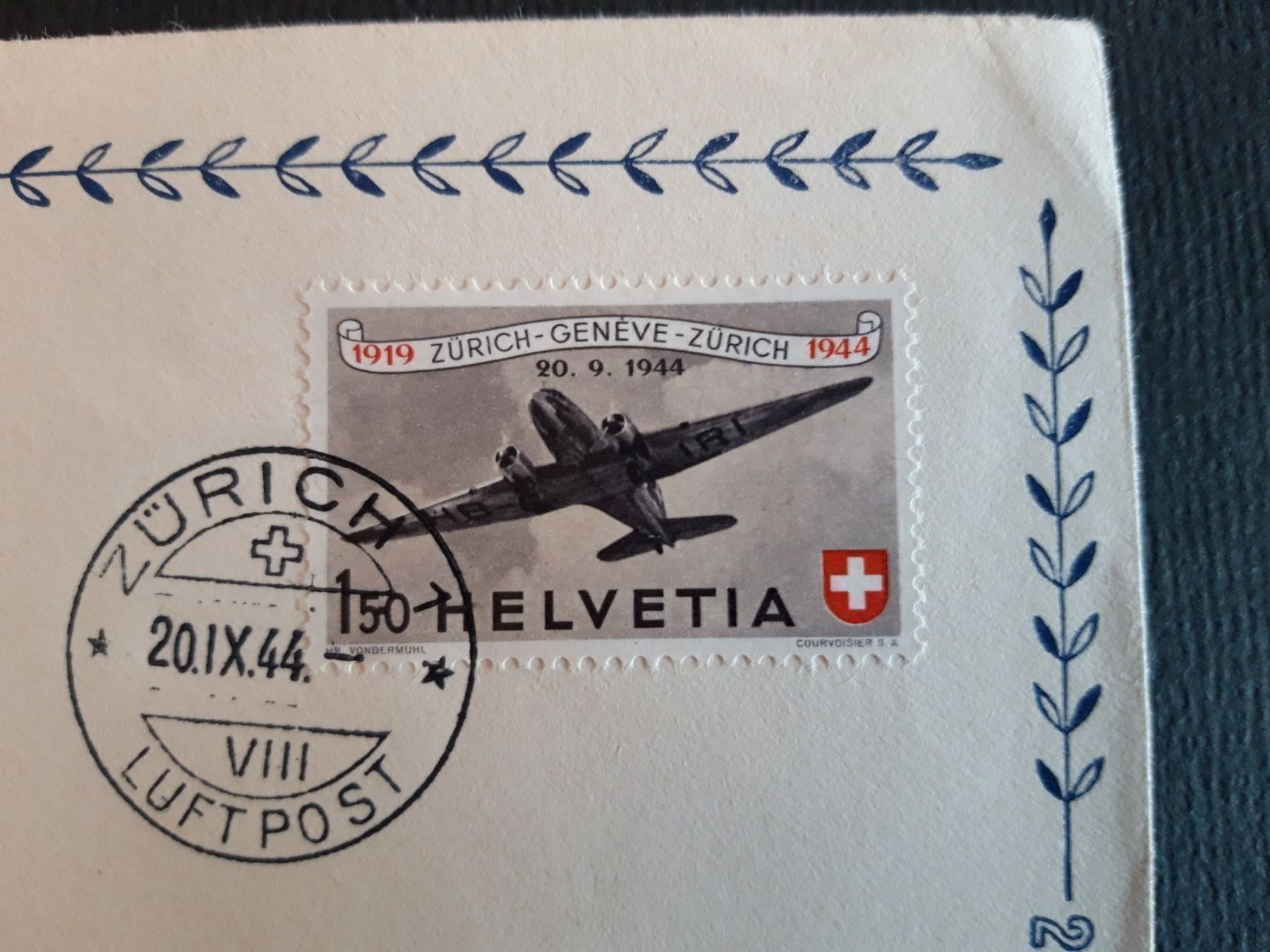 Tutti i francobolli: Jubiläumsflug Zürich - Genf 20.9.1944 – Usato da Wattenwil venduto da paku48 1