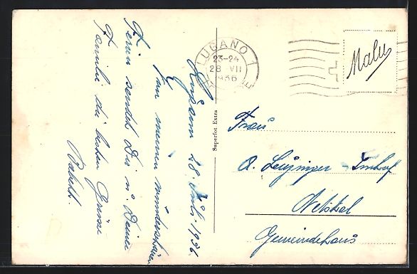 Ansichtskarten: AK Lugano, Via Cattedrale, 1936 – Gebraucht aus Berlin von bartko-reher 1