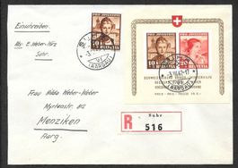 Brief Block Pro Juventute J98I - J99I gest. Suhr 3.3.1942