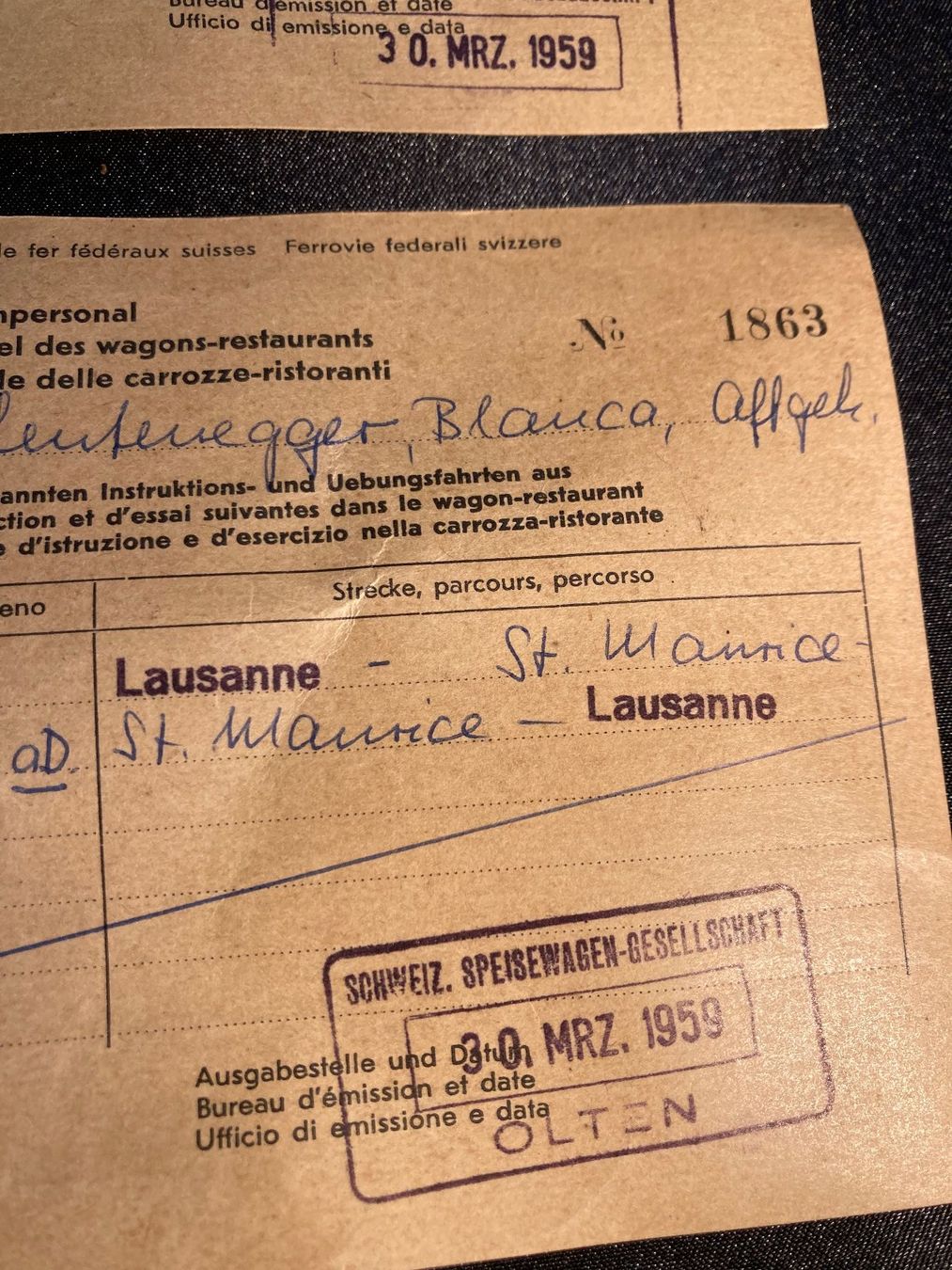 SBB/CFF/FFS Documenti: CFF SBB Permis de service wagon restaurant Speisewagen – Usato da St-Cierges venduto da LeRegain 1