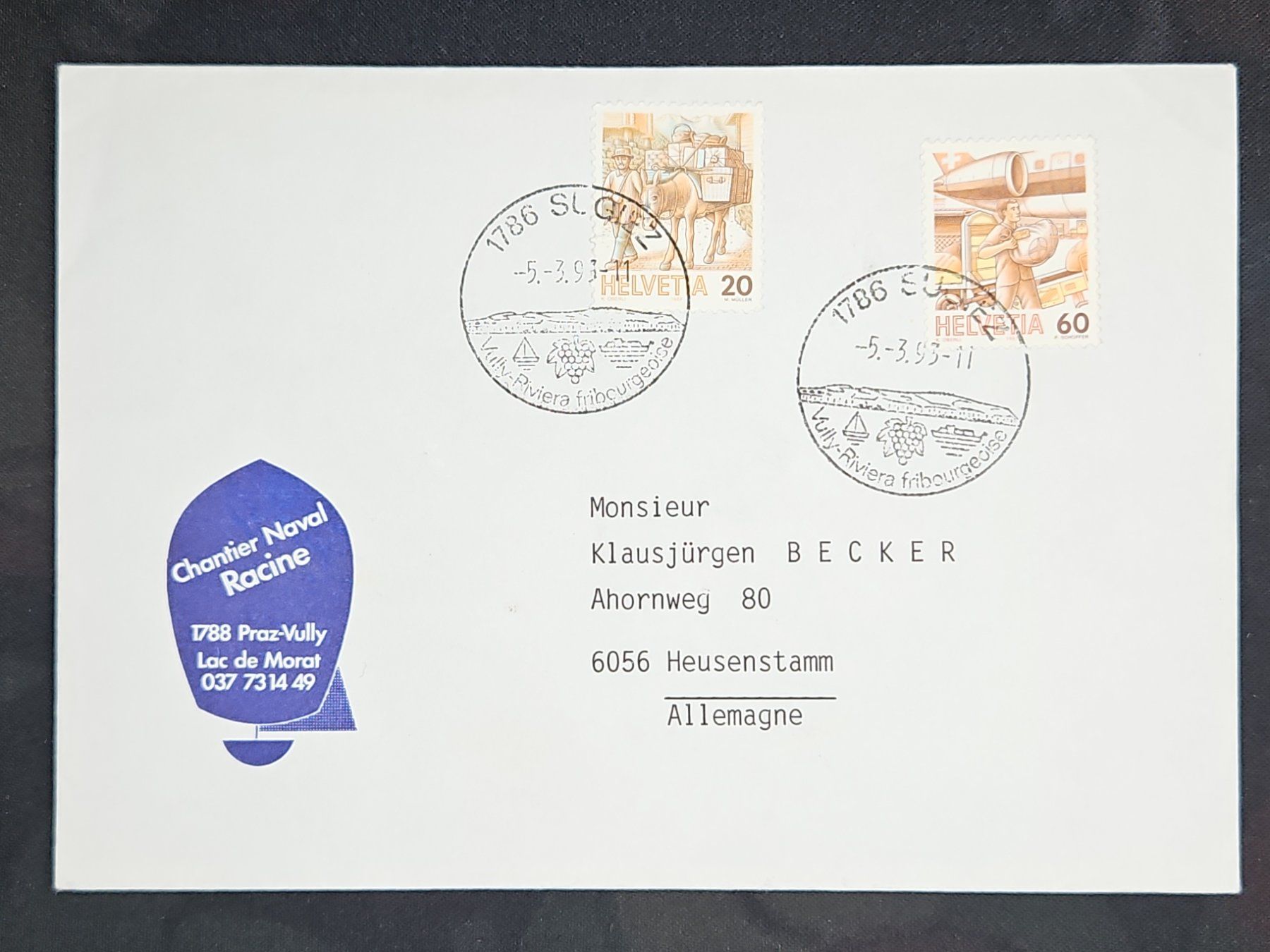 Tutti i francobolli: CL23 Enveloppe + Timbre Suisse 1993 – Usato da Cousset venduto da Patrick_Collections