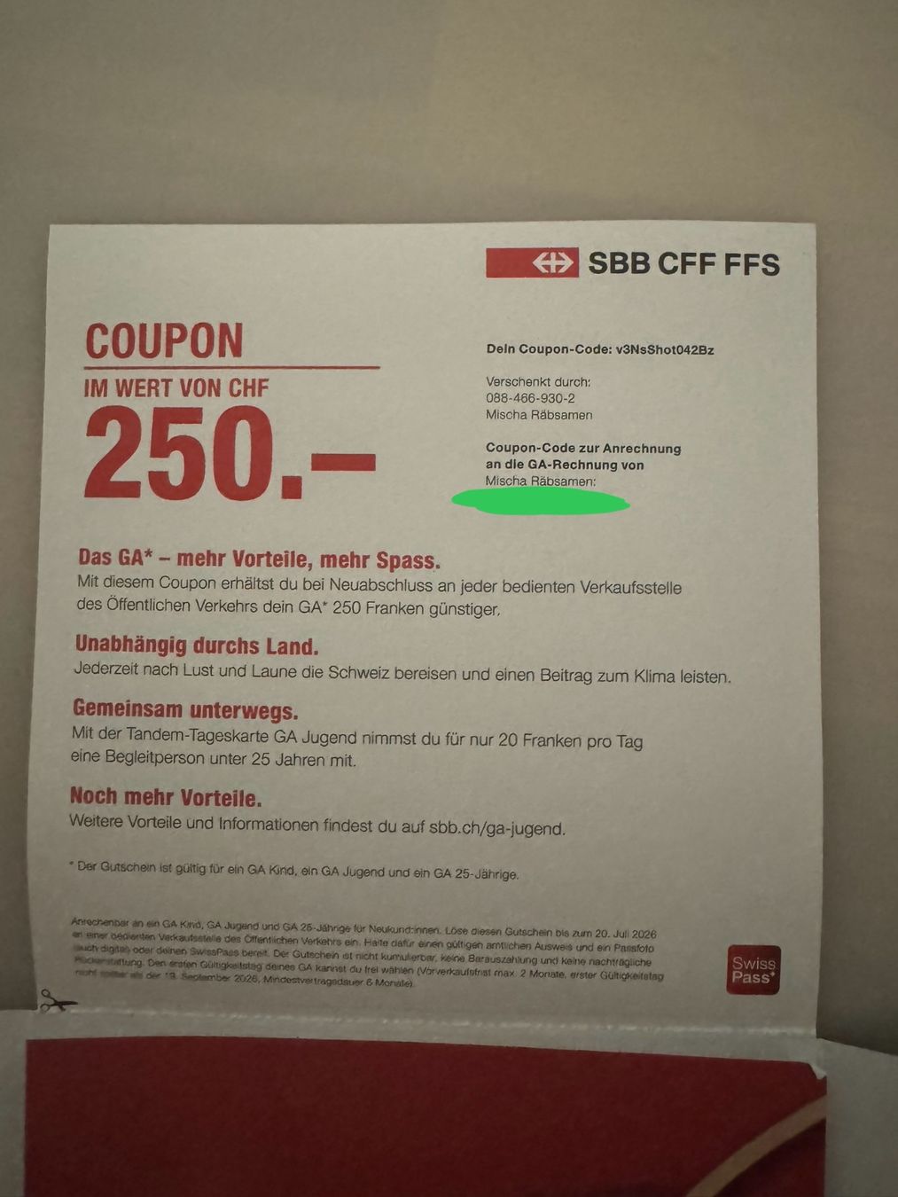 SBB/CFF/FFS Buoni: GA - Coupon/Gutschein – Nuovo e nell'imballaggio originale da Allenwinden venduto da Skalar03 1