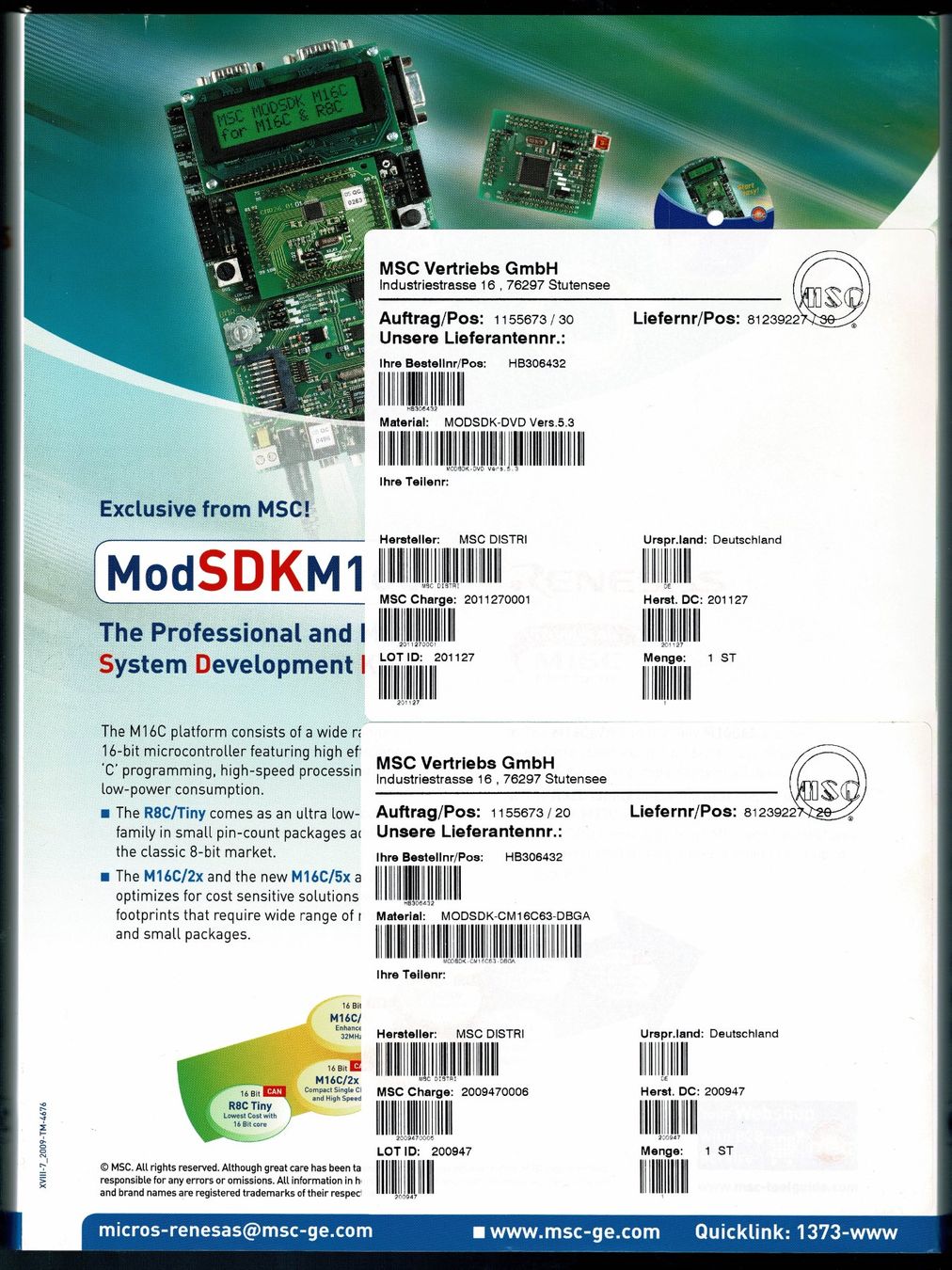 Componenti elettronici: RENESAS System Development Kit ModSDKM16C für CM16C63 uC – Nuovo (secondo la descrizione) da Hinwil venduto da RomRay 1