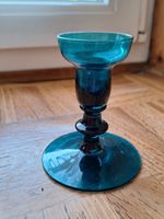 Vintage Glas Kerzenständer petrolblau für Stabkerzen