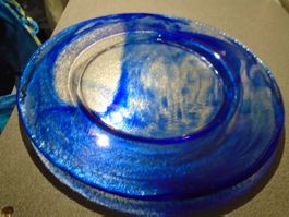 Dekorationsteller, Glas, blau/weiss