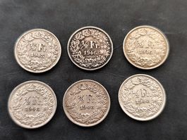 3x1948/2x1946/1x1943 50rappen silber