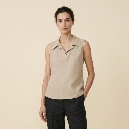 Chemisier beige sans manches aspect lin - Taille S