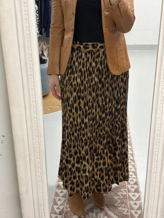 Plissee Maxirock Gr. XS/S Leomuster beige schwarz