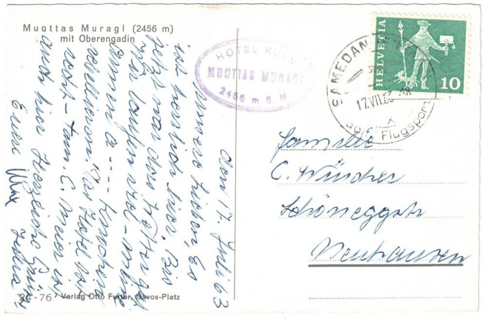 Cartoline postali: St. Moritz - Standseilbahn Muottas Muragl Bergstation – Usato da Binningen venduto da Mountainrider 1