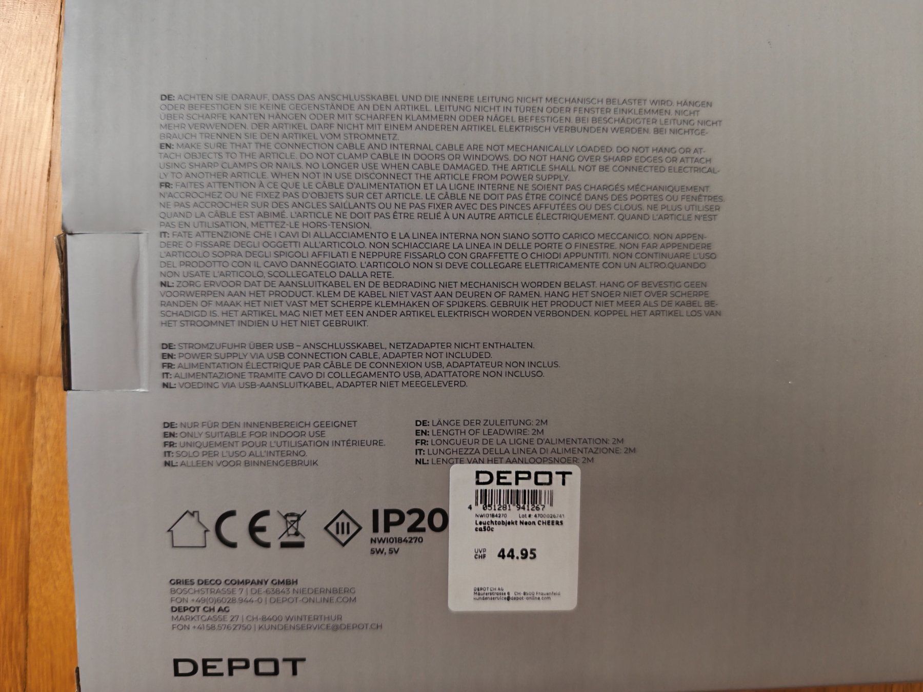 Lichterketten & Leisten: CHEERS Leuchtobjekt Indoor 50cm Depot – Neu und originalverpackt aus Uster von zebralino 3