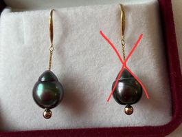 Ein Ohrring echte Tahitiperle Peacock-Green 18kt Gold