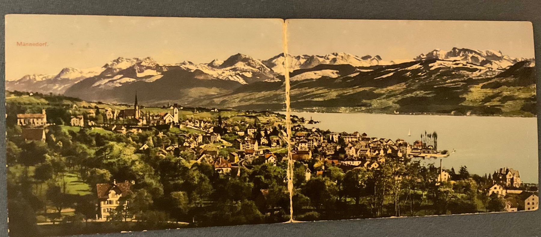 Ansichtskarten: Männedorf,  alte Doppel-Anichtskarte, Dorfansicht – Gebraucht aus schlieren von Retton