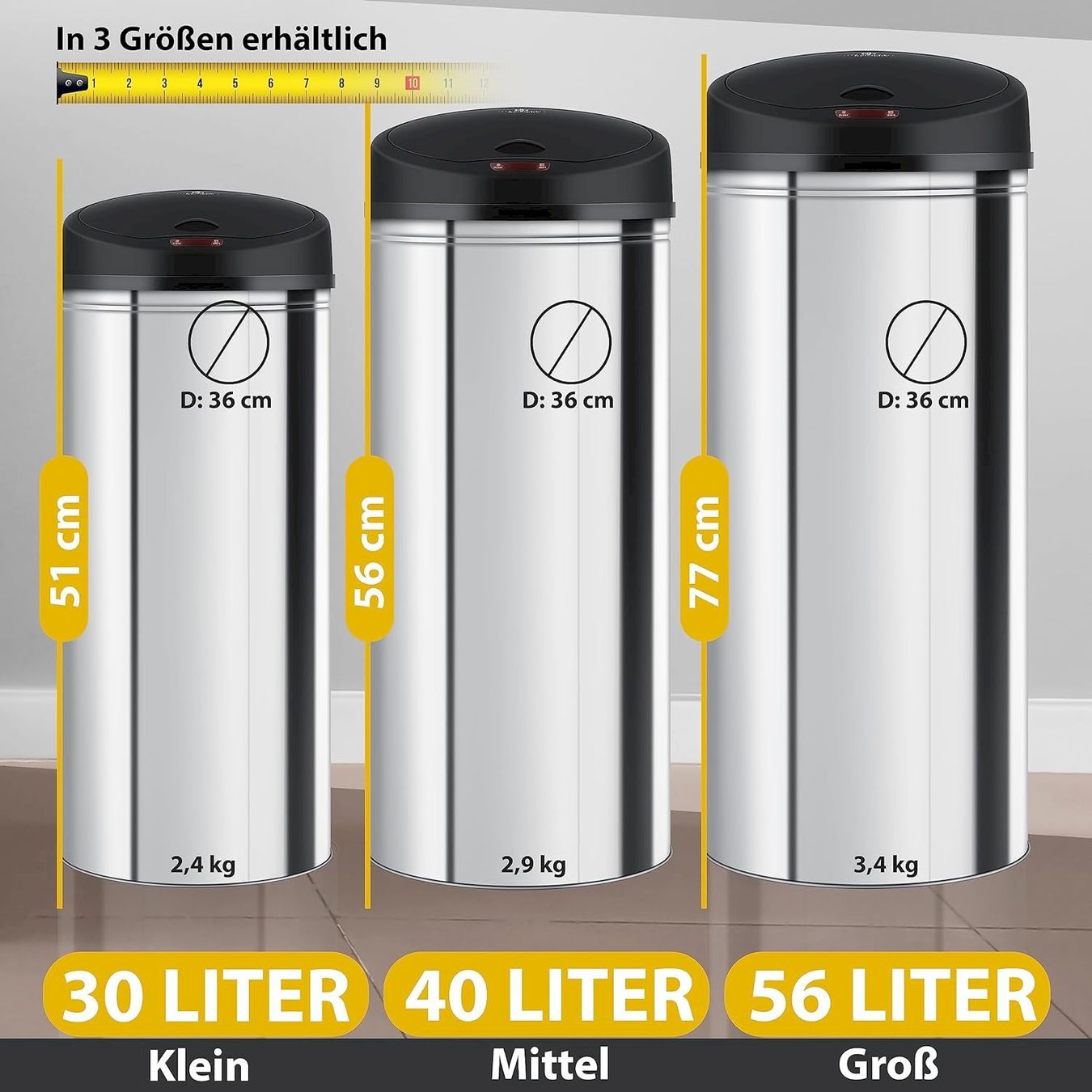 Hailo Cestini per rifiuti: Automatik Sensor Mülleimer 40L silber – Nuovo e nell'imballaggio originale da Bottighofen venduto da zaap 8