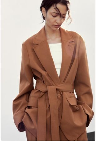 ZARA Blazer Jacke mit Gürtel braun  Gr.M-L NEU Fr.99.9