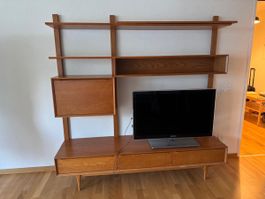 Wandregal Vintage Nussbaum mit Schubladen und Fach