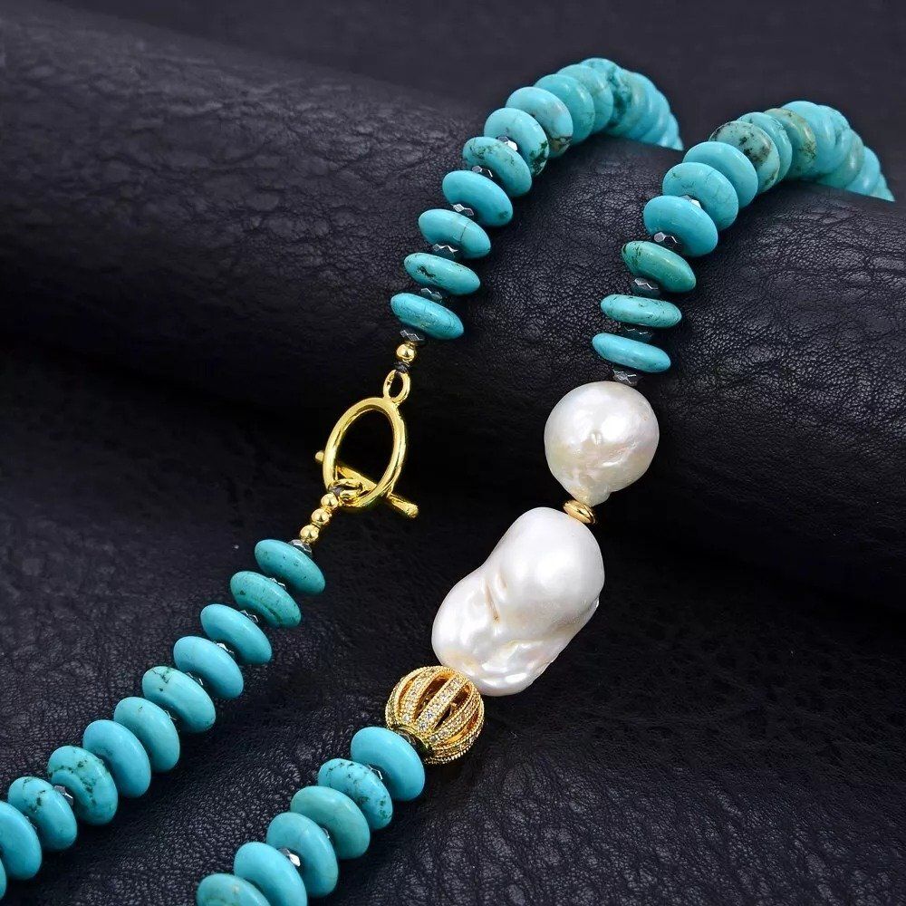 Catenine: Wunderbar Türkis Perlen Halskette Collier Perle Turquoise – Nuovo (secondo la descrizione) da Prilly venduto da ilyria73 2