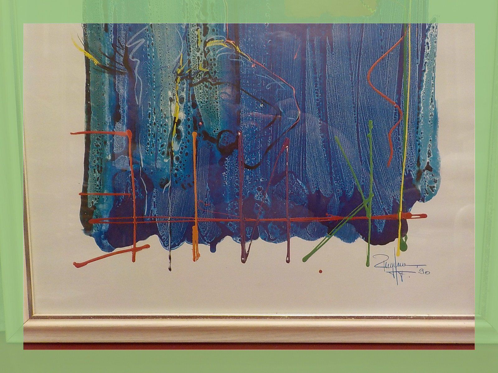 Gemälde: Originales Gemälde von 1990, abstrakte Kunst im Rahmen – Gebraucht aus Bülach von Freieck 3