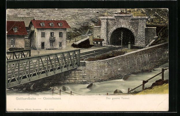 Cartoline postali: Goeschenen, Gotthardbahn mit Tunnel und  – Usato da Berlin venduto da bartko-reher