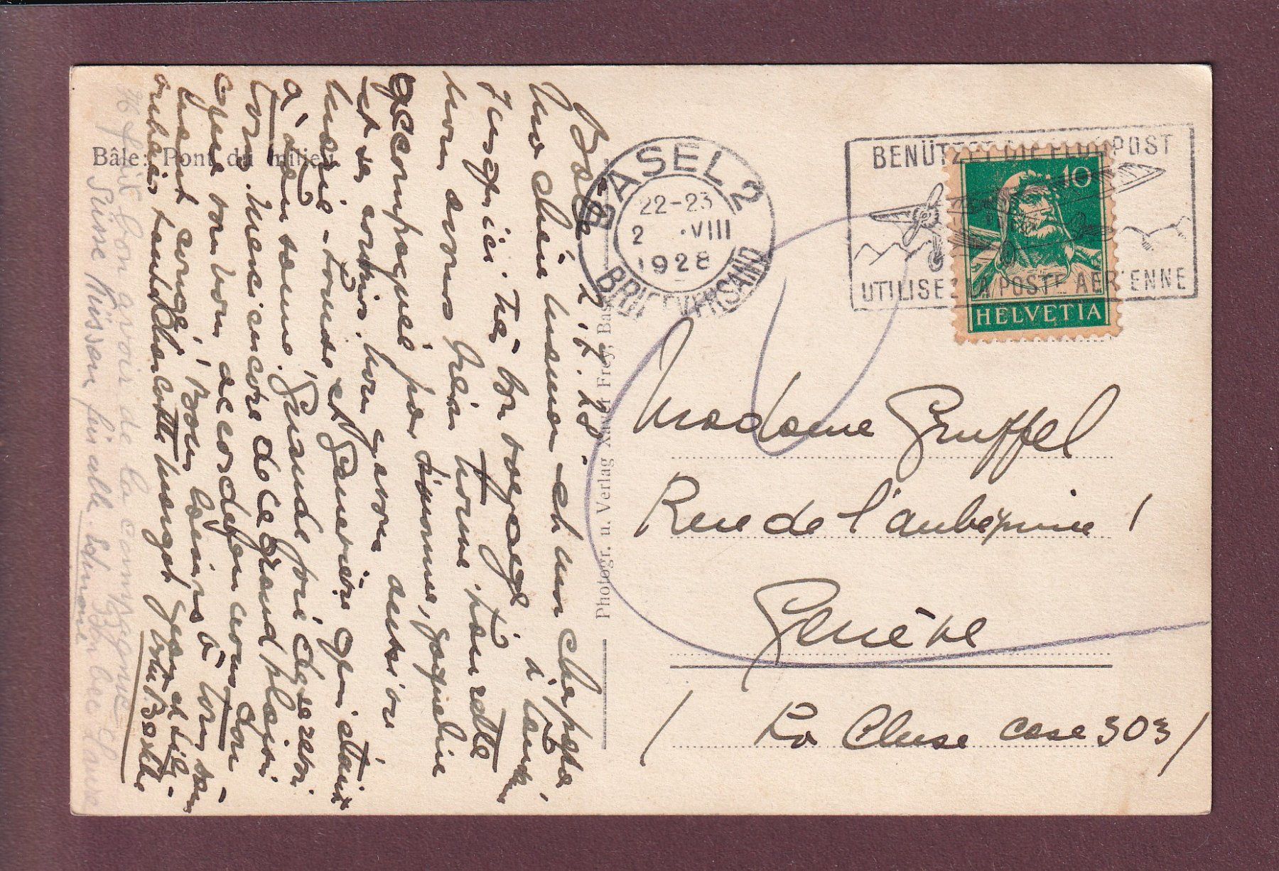 Ansichtskarten: BASEL - Mittlere Rheinbrücke - 1928 – Gebraucht aus Pully von nicecards 1