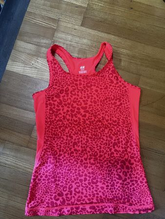 H&M Sport Top Gr. 146/152 Leo-Print pink/rot, 