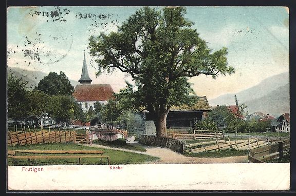 Ansichtskarten: AK Frutigen, Partie an der Kirche, 1910 – Gebraucht aus Berlin von bartko-reher