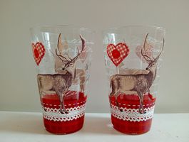 2er Set Gläser Hirsch Herz rot Weihnachten Landhausstil