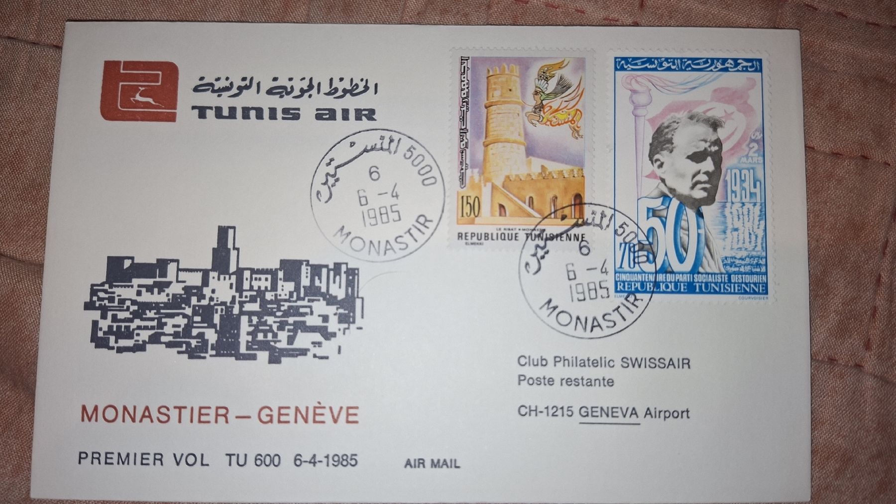 Alle Briefmarken: Swissair Monastier - Geneve 06.04.1985 – Gebraucht aus Balgach von SIMEON27