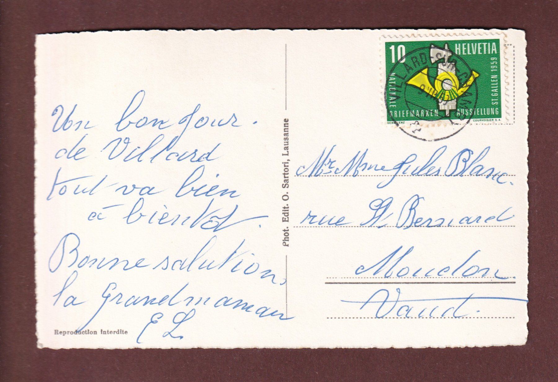 Cartoline postali: LES AVANTS - 1959 – Usato da Pully venduto da nicecards-shop 1