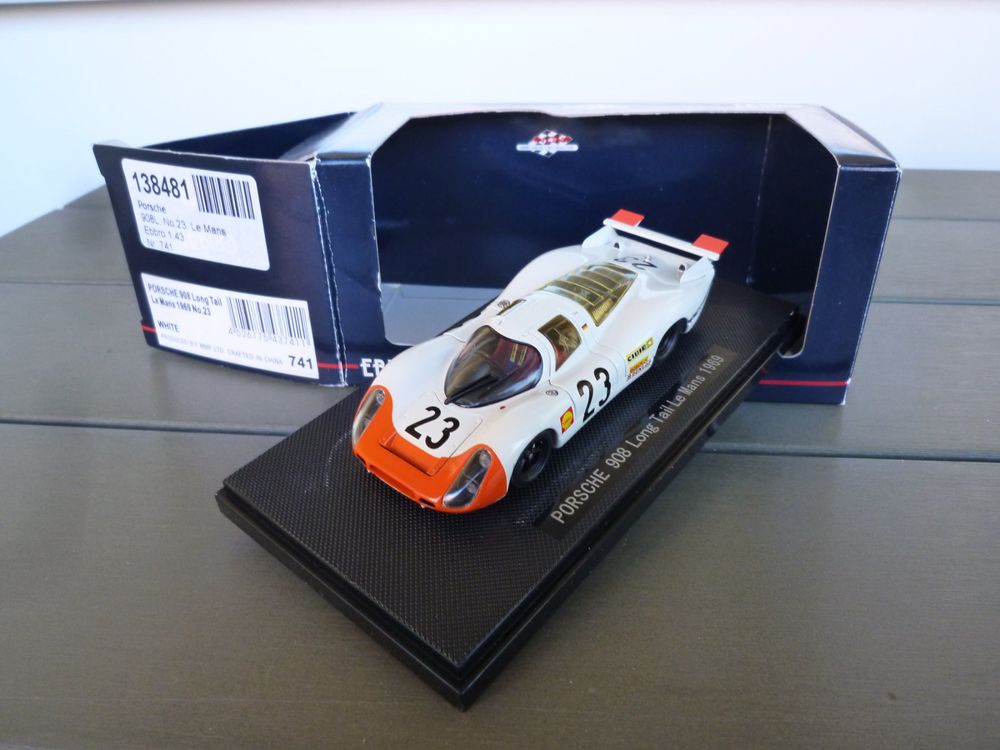 EBBRO Porsche 908 Long Tail Le Mans 1969 1/43 Diecast Car White Orange 23