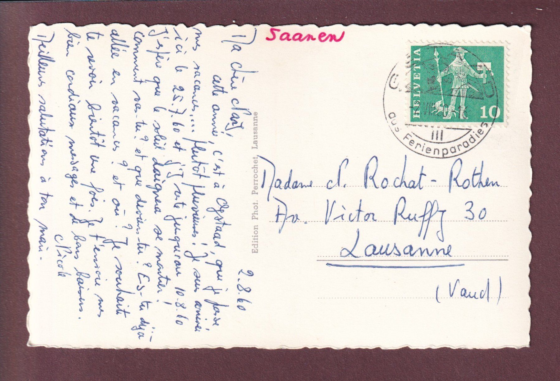 Cartoline postali: SAANEN - 1960 – Usato da Pully venduto da nicecards 1