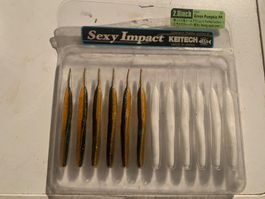 Keitech Sexy Impact 2.8“ 12 Stk weiss/motoroil assortiert