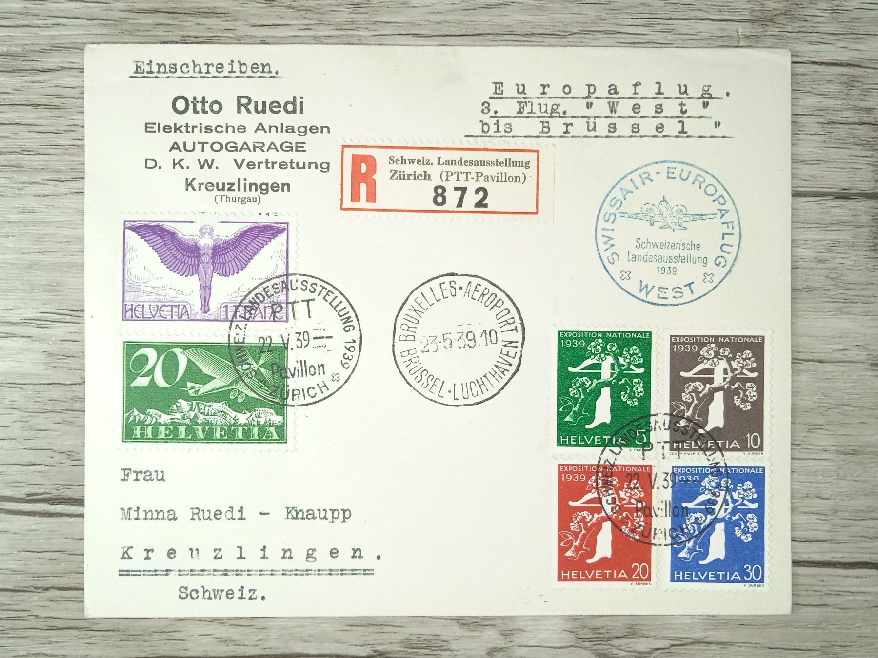 Tutti i francobolli: TR09 Enveloppe + Timbre Suisse 1939 – Usato da Cousset venduto da Patrick_Collections