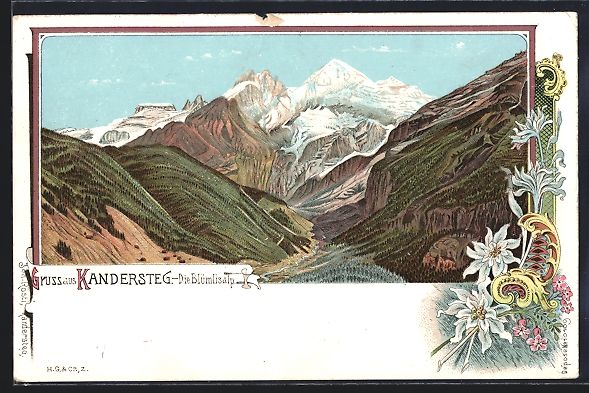 Cartoline postali: Litho Kandersteg, Blümlisalp mit Bergpa – Usato da Berlin venduto da bartko-reher
