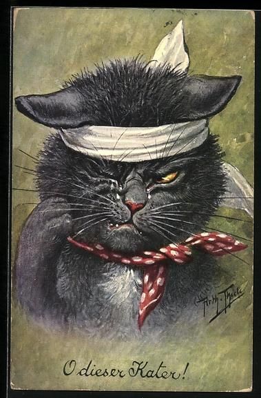 Cartoline postali: Arthur Thiele: Schwarzer Kater nach eine – Usato da Berlin venduto da bartko-reher